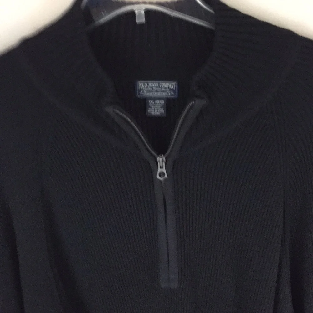 Polo Jean Company Ralph Lauren Navy Ribbed Quarter Zip Heavy Cotton Sweater XXL